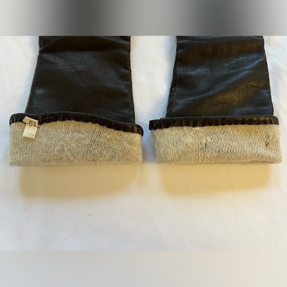 Vintage Cocoa Brown Italian leather Long forearm Orlon Lined ladies gloves 6 1/2 - Picture 9 of 13